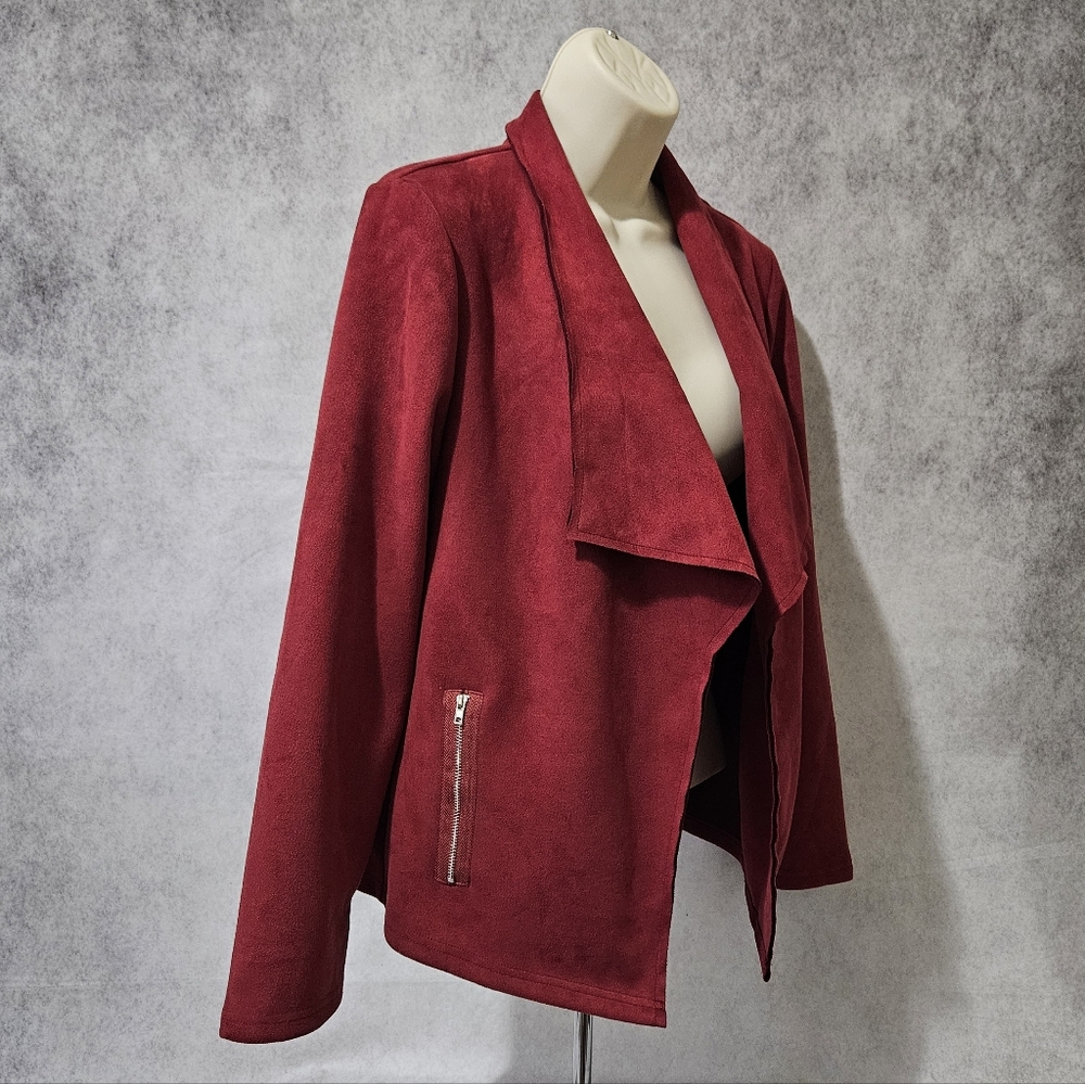 PRETTY GARDEN Faux Suede Open Draped Front Jackets - Picture 6 of 12